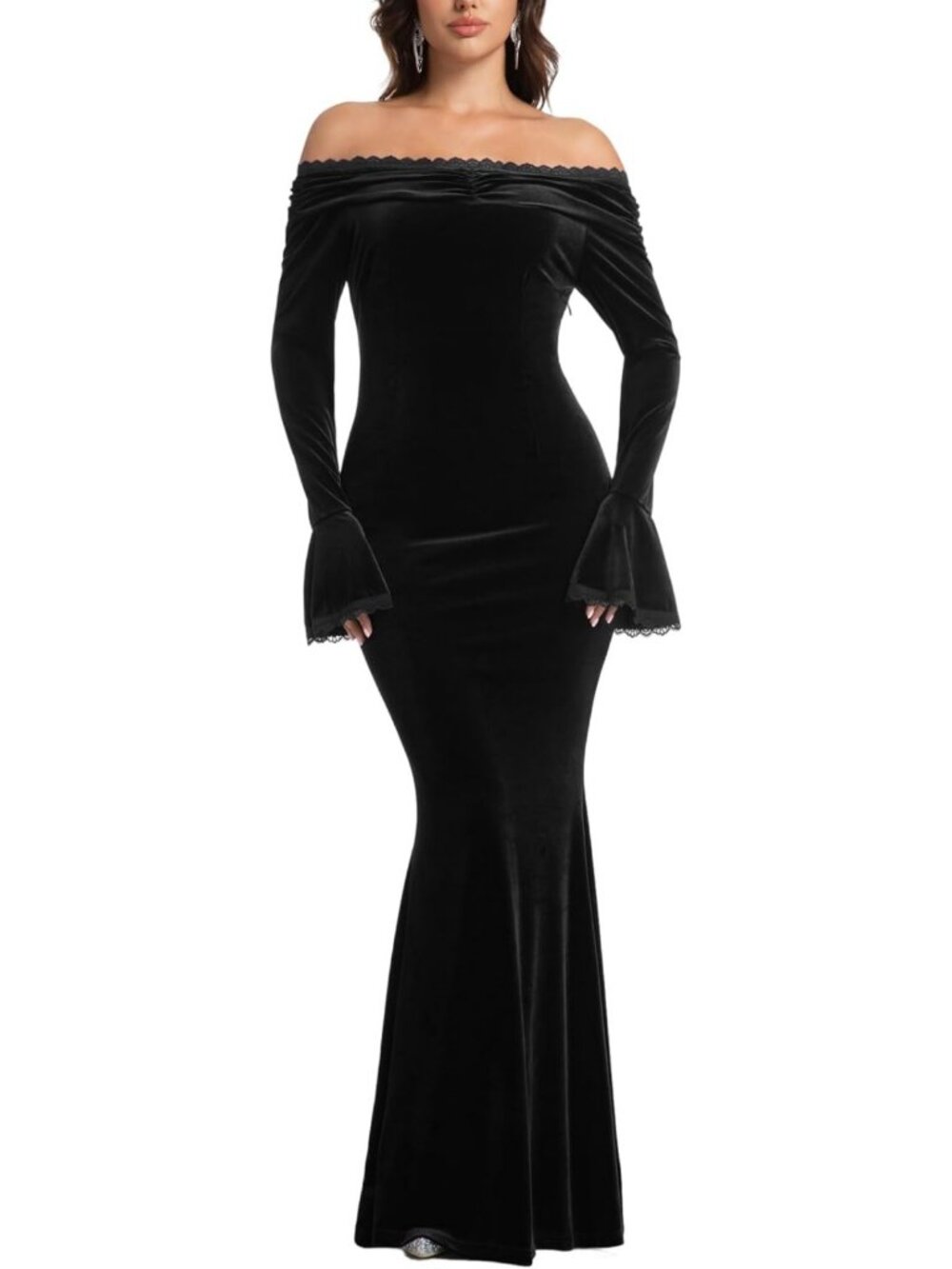Floral Lace V Neck Maxi Dress | Long Sleeve Formal Party Gown for Fall & Spring